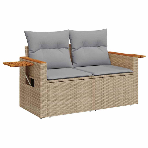 Gartensofa Set mit Kissen, Beige/Hellgrau, 9-teilig