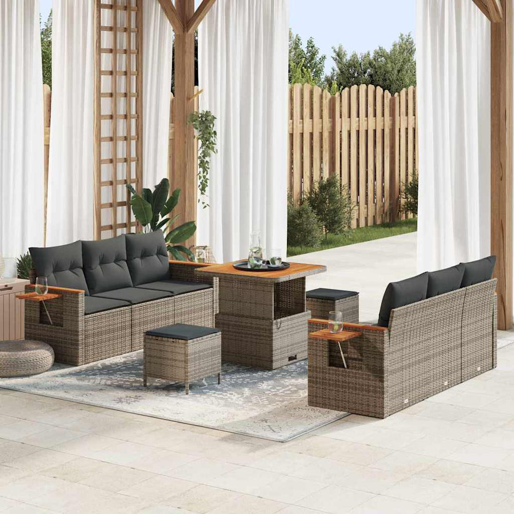 vidaXL Salon de jardin avec coussins 9 pcs Gris