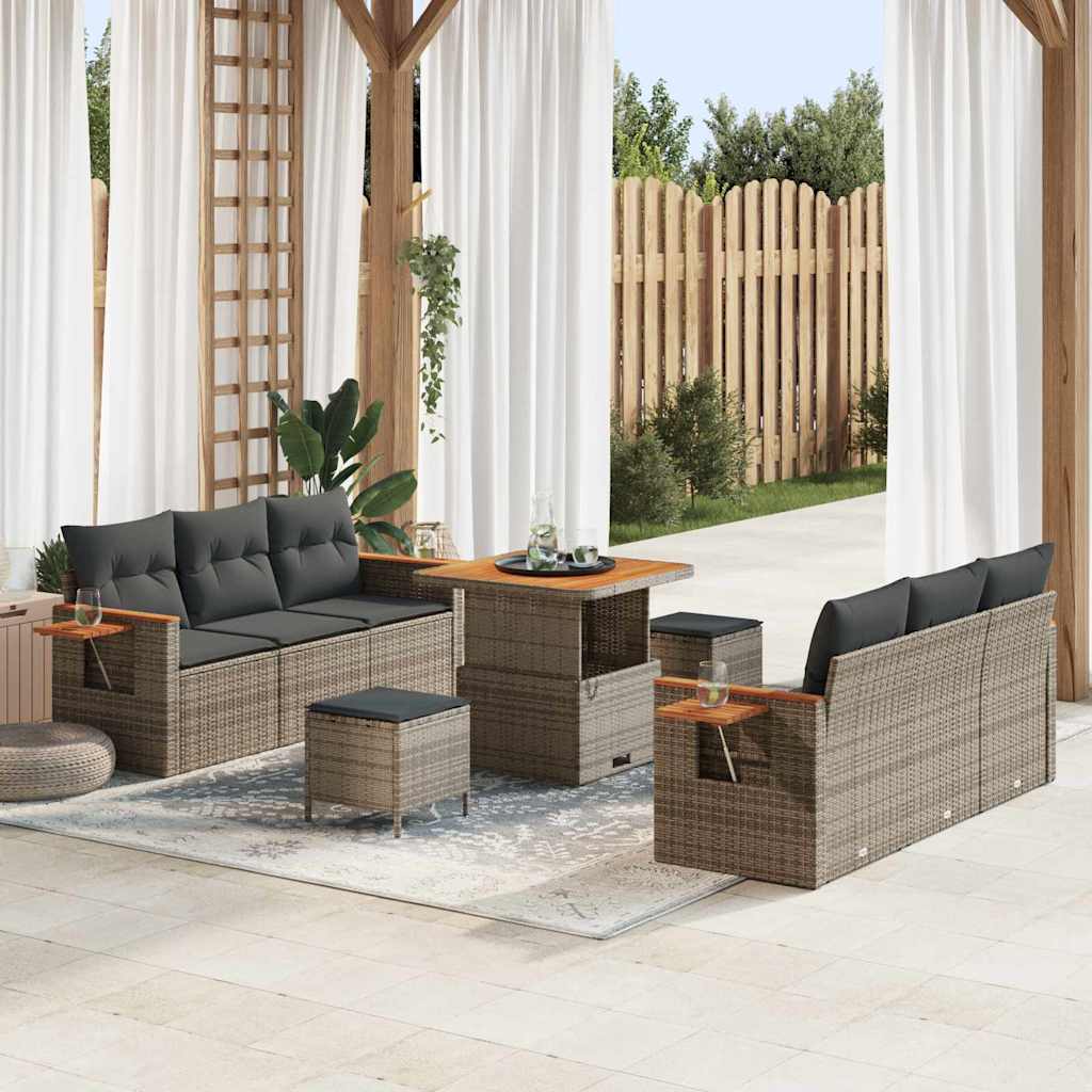 Graues Gartensofa Set mit Kissen, 9-teilig