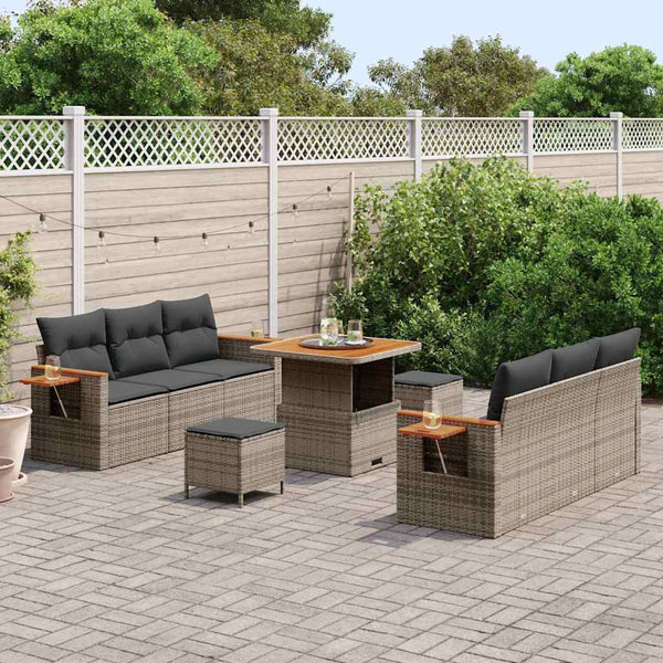 Graues Gartensofa Set mit Kissen, 9-teilig