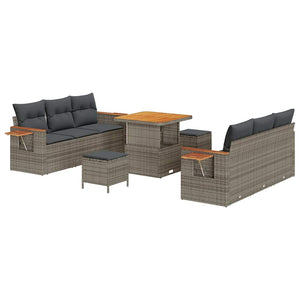 Graues Gartensofa Set mit Kissen, 9-teilig