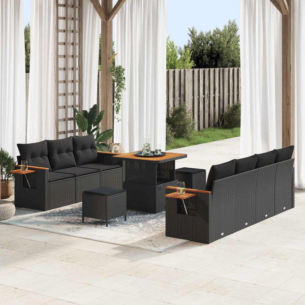 vidaXL Salon de jardin avec coussins 10 pcs Noir