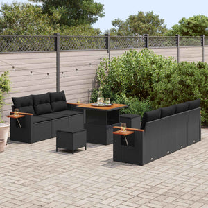 vidaXL Salon de jardin avec coussins 10 pcs Noir