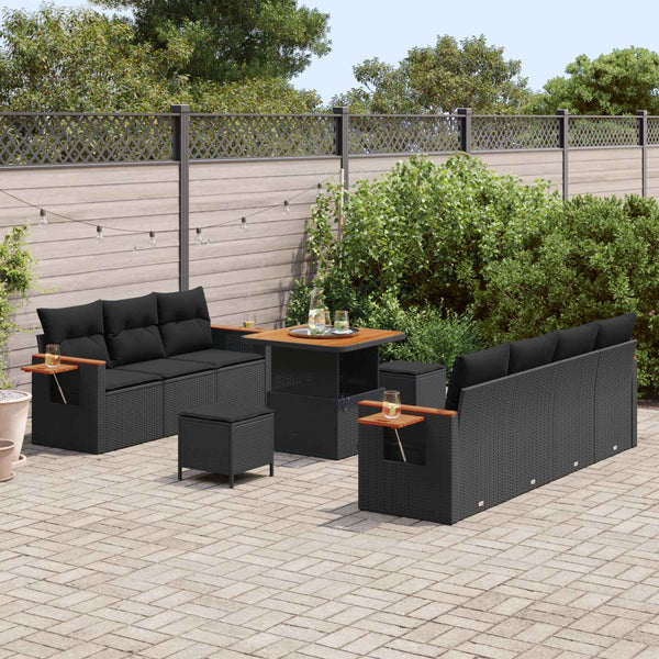vidaXL Salon de jardin avec coussins 10 pcs Noir