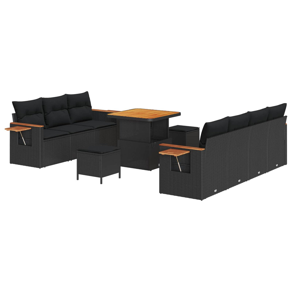 Gartensofa Set Schwarz mit Kissen, 10-teilig