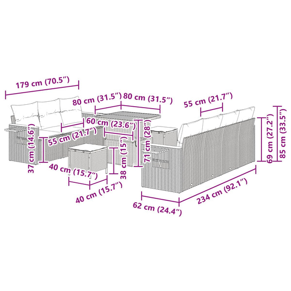 vidaXL Salon de jardin avec coussins 10 pcs Noir