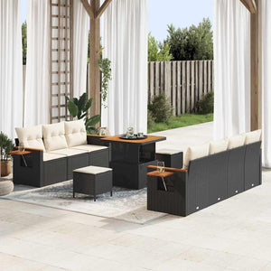 Gartensofa Set Schwarz und Creme mit Kissen