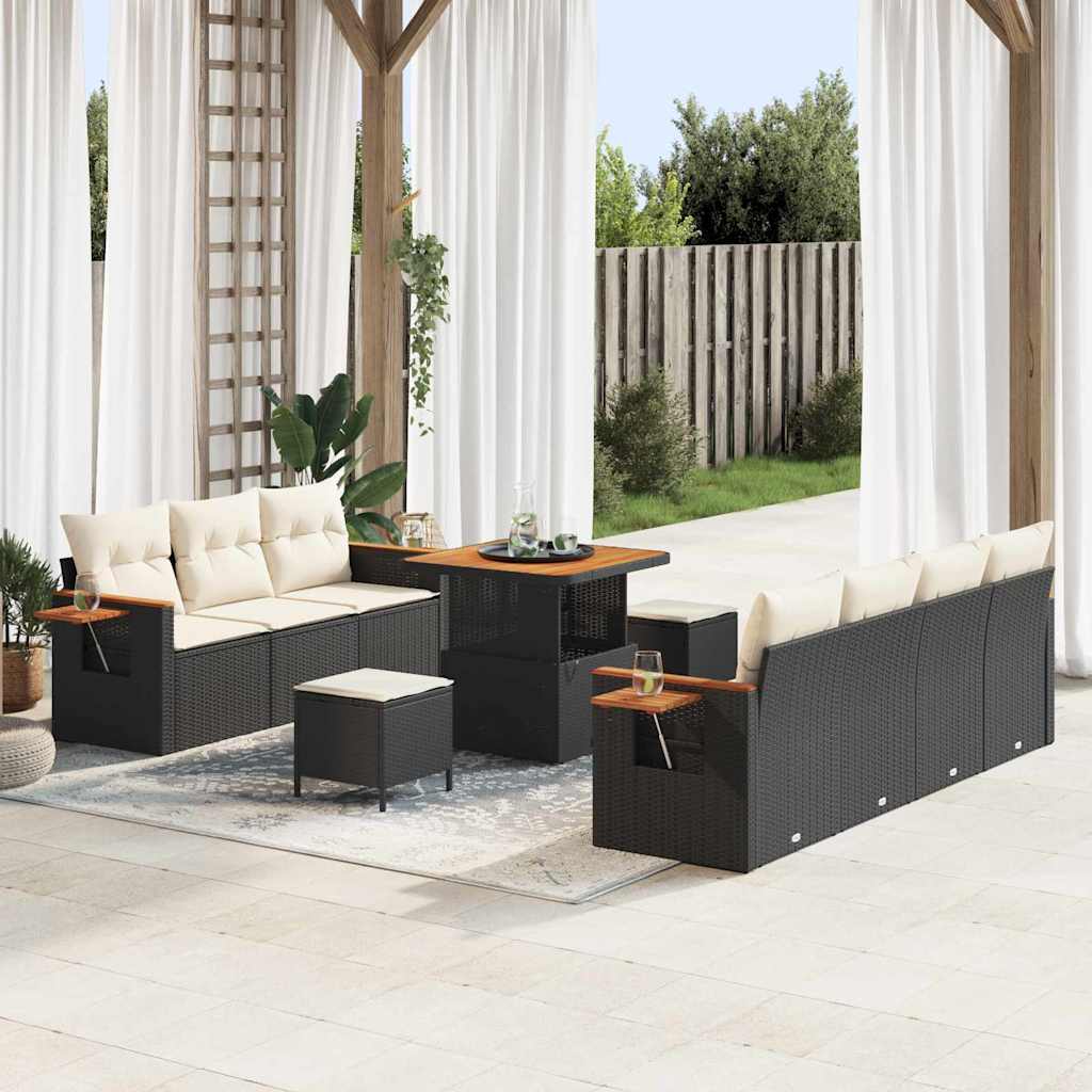 Gartensofa Set Schwarz und Creme mit Kissen
