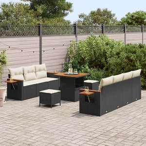Gartensofa Set Schwarz und Creme mit Kissen
