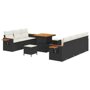 Gartensofa Set Schwarz und Creme mit Kissen