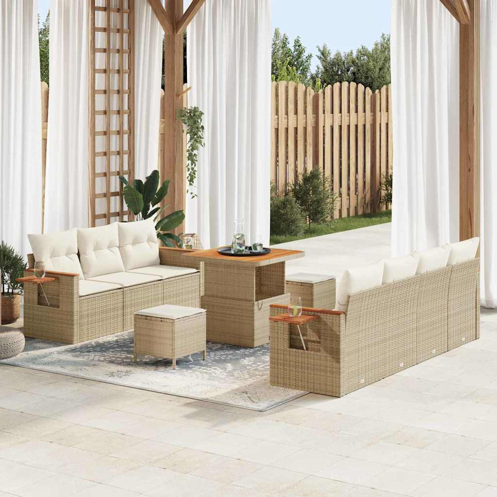 vidaXL Salon de jardin avec coussins 10 pcs Beige et crème