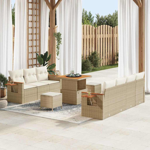 vidaXL Salon de jardin avec coussins 10 pcs Beige et crème