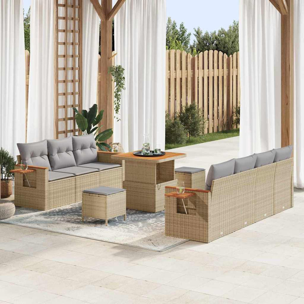 vidaXL Salon de jardin avec coussins 10 pcs Beige et Gris clair