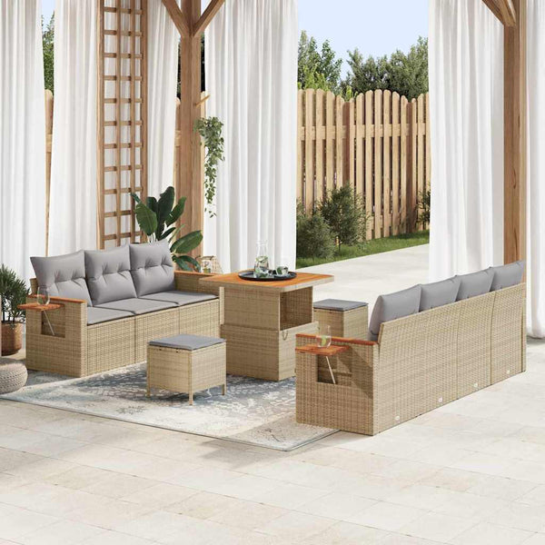 Gartensofa Set Beige/Hellgrau mit Kissen, 10-teilig