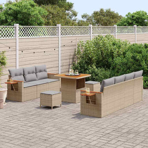 Gartensofa Set Beige/Hellgrau mit Kissen, 10-teilig