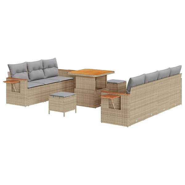 Gartensofa Set Beige/Hellgrau mit Kissen, 10-teilig
