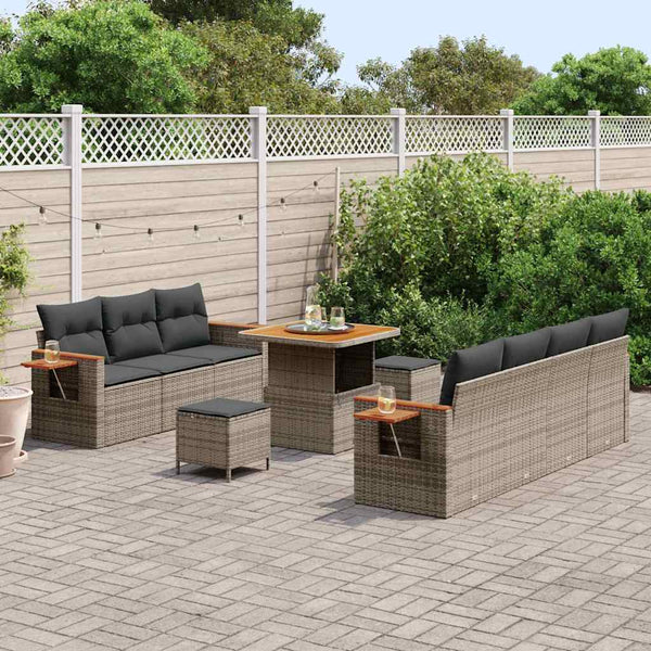 Gartensofa Set Grau mit Kissen, 10-teilig