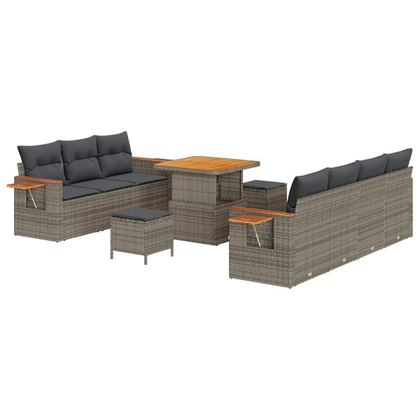Gartensofa Set Grau mit Kissen, 10-teilig