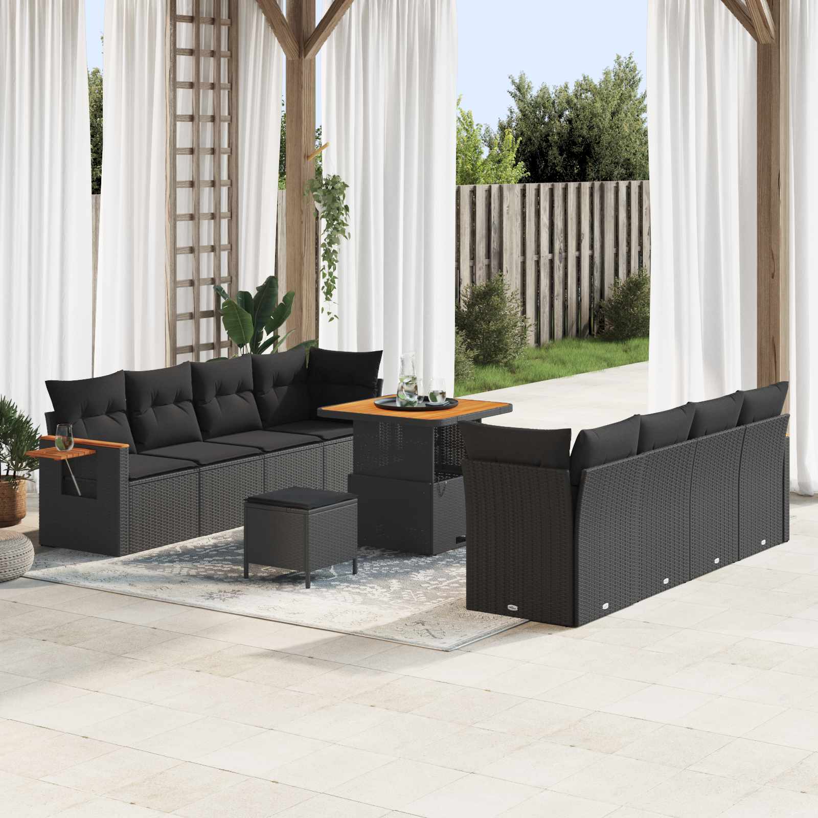 vidaXL Ensemble de canapés de jardin avec coussins 11 pcs Noir