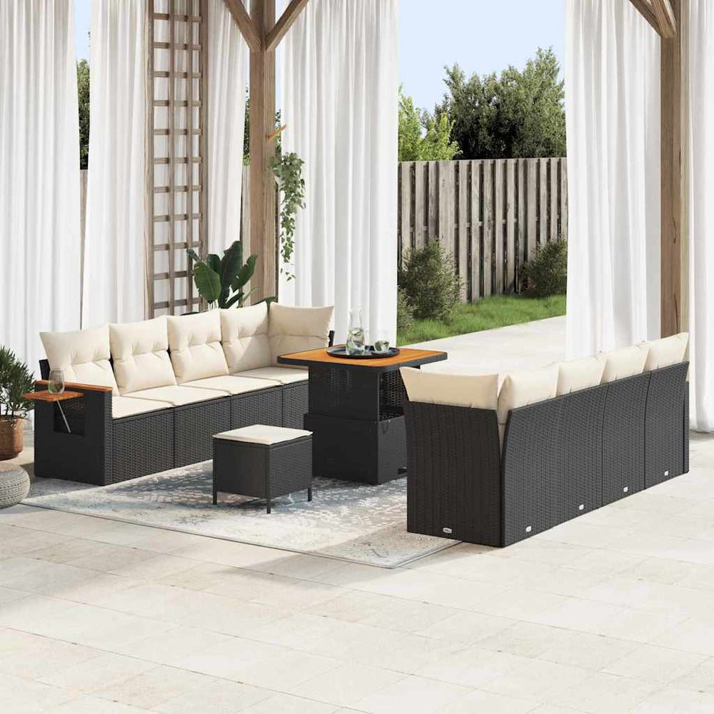 vidaXL Salon de jardin avec coussins 11 pcs Noir et Crème