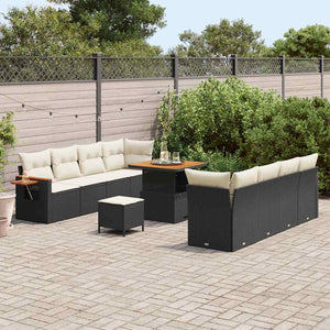 Gartensofa Set Schwarz Creme mit Kissen, 11-teilig