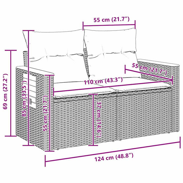 Gartensofa Set Schwarz Creme mit Kissen, 11-teilig