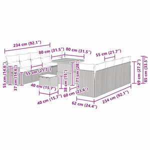 Gartensofa Set Schwarz Creme mit Kissen, 11-teilig