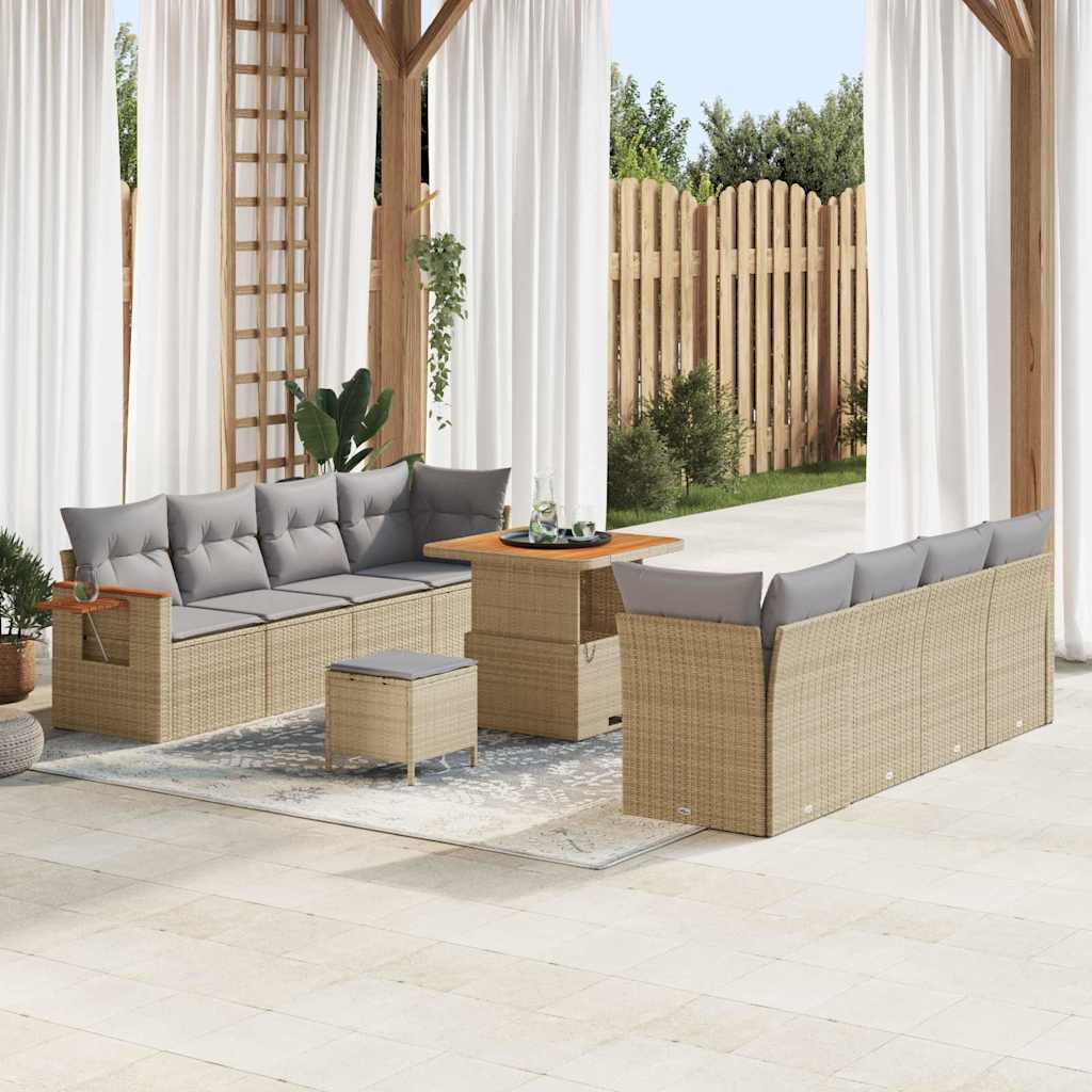 Gartensofa Set Beige/Hellgrau mit Kissen, 11-teilig