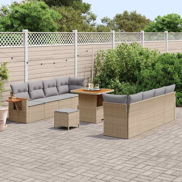 Gartensofa Set Beige/Hellgrau mit Kissen, 11-teilig