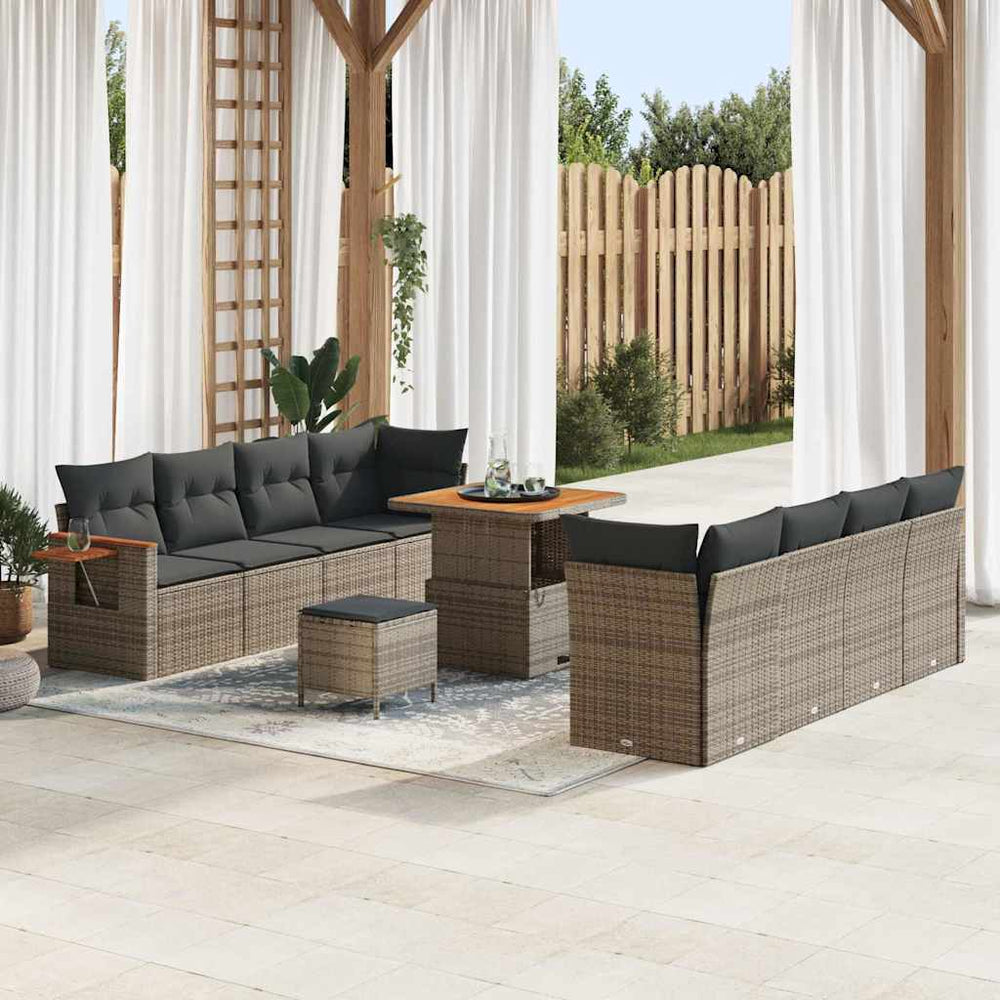 Gartensofa Set Grau mit Kissen, 11-teilig