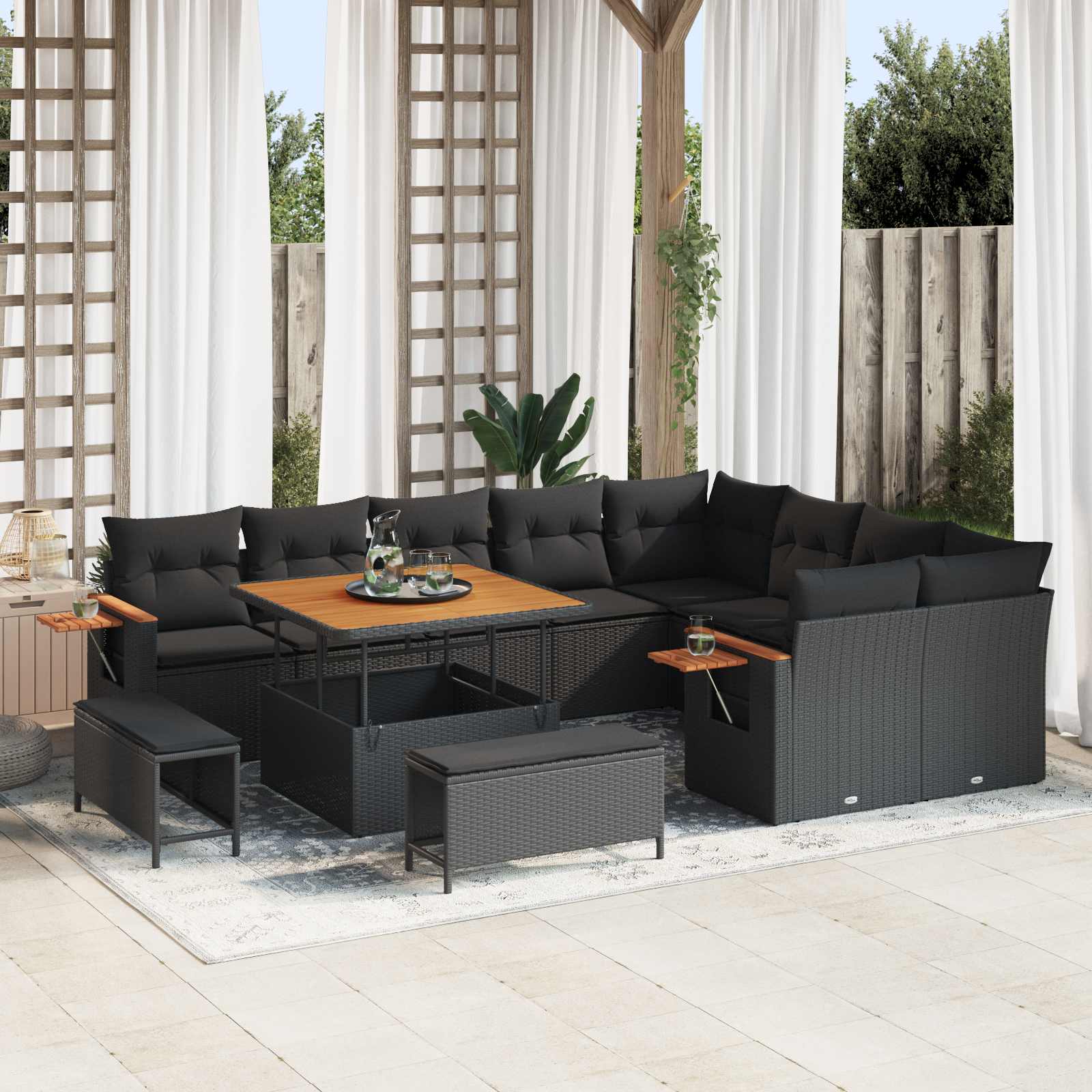 vidaXL Salon de jardin avec coussins 12 pcs Noir