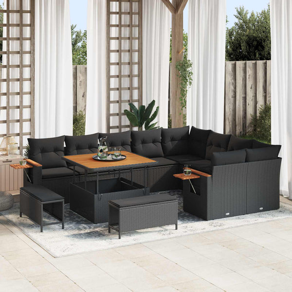 vidaXL Salon de jardin avec coussins 12 pcs Noir