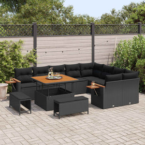 vidaXL Salon de jardin avec coussins 12 pcs Noir