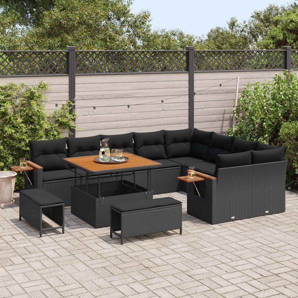 vidaXL Salon de jardin avec coussins 12 pcs Noir