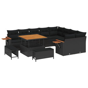 vidaXL Salon de jardin avec coussins 12 pcs Noir