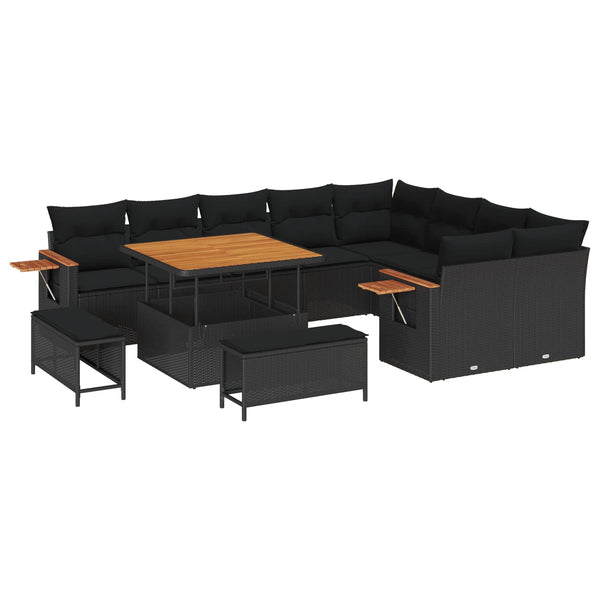 vidaXL Salon de jardin avec coussins 12 pcs Noir