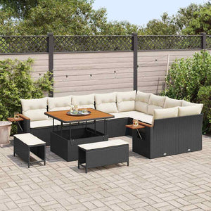 Gartensofa Set Schwarz Creme mit Kissen