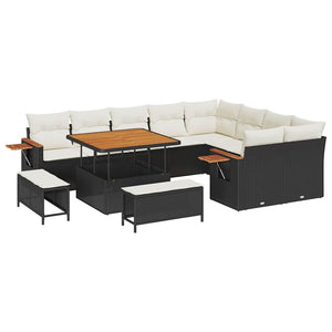 Gartensofa Set Schwarz Creme mit Kissen