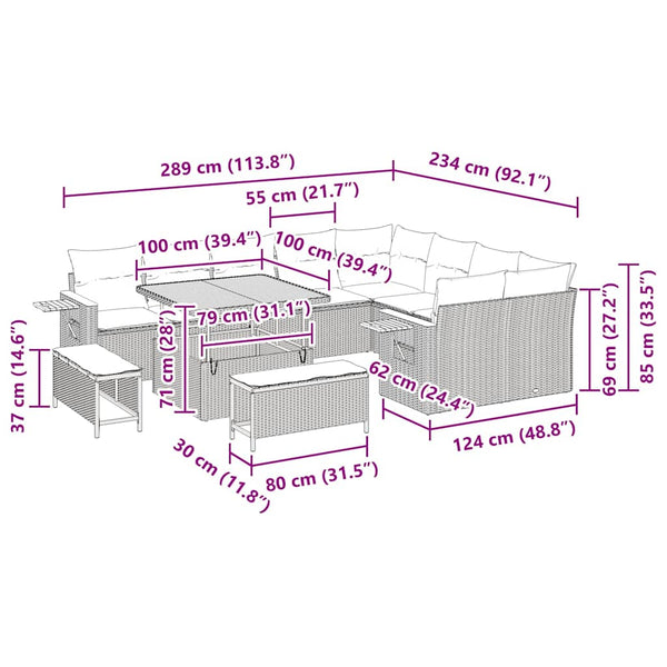 Gartensofa Set Schwarz Creme mit Kissen