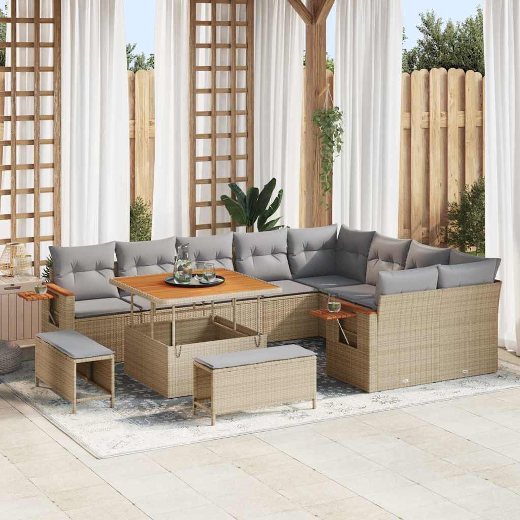 Gartensofa Set mit Kissen, Beige/Hellgrau, 12-teilig