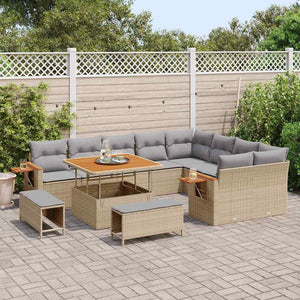 Gartensofa Set mit Kissen, Beige/Hellgrau, 12-teilig