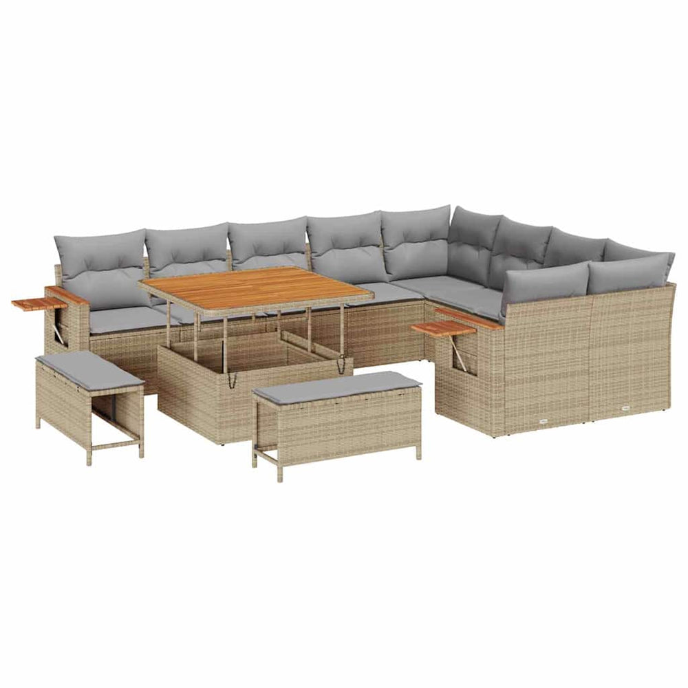 Gartensofa Set mit Kissen, Beige/Hellgrau, 12-teilig