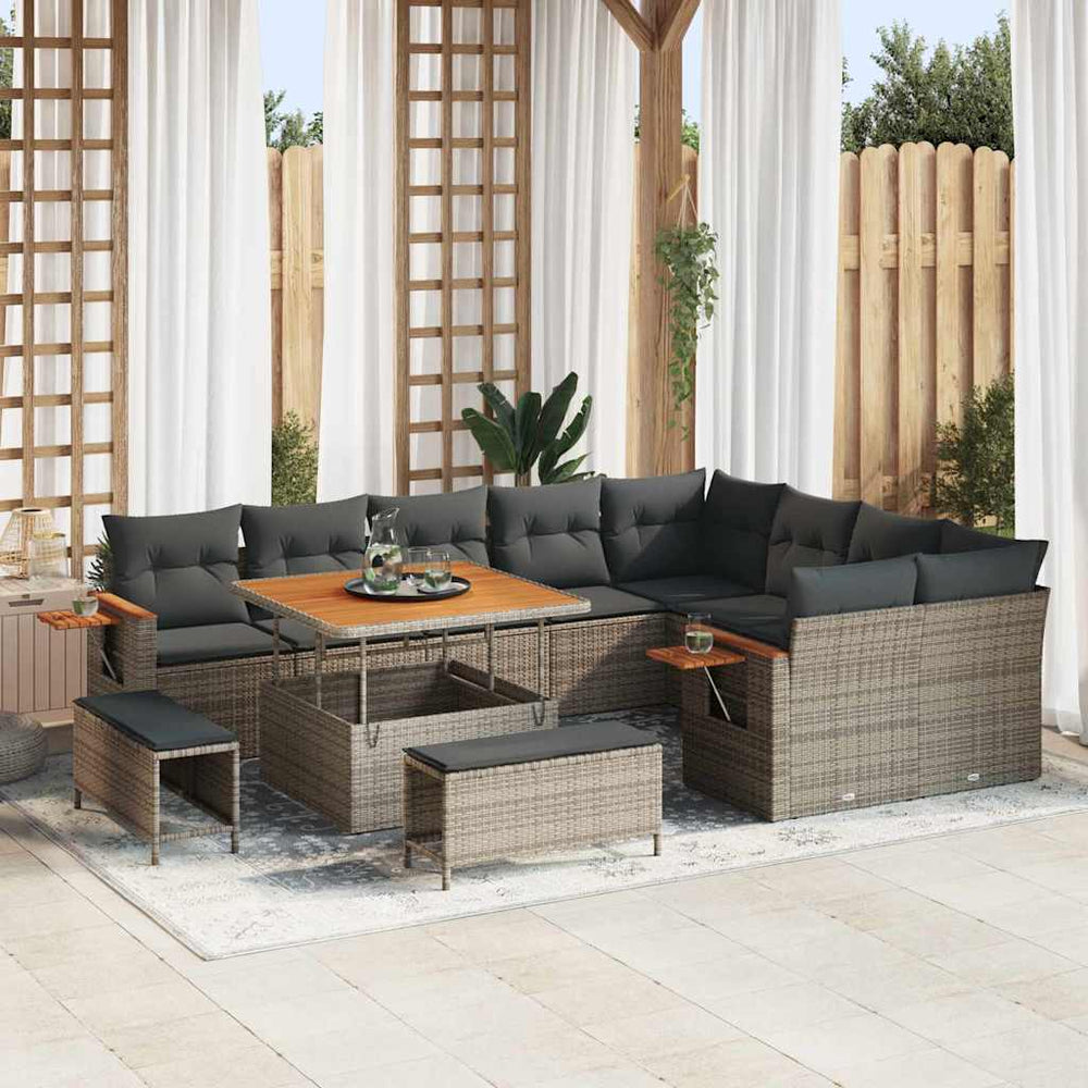 Graues Gartensofa-Set mit Kissen (12-teilig)