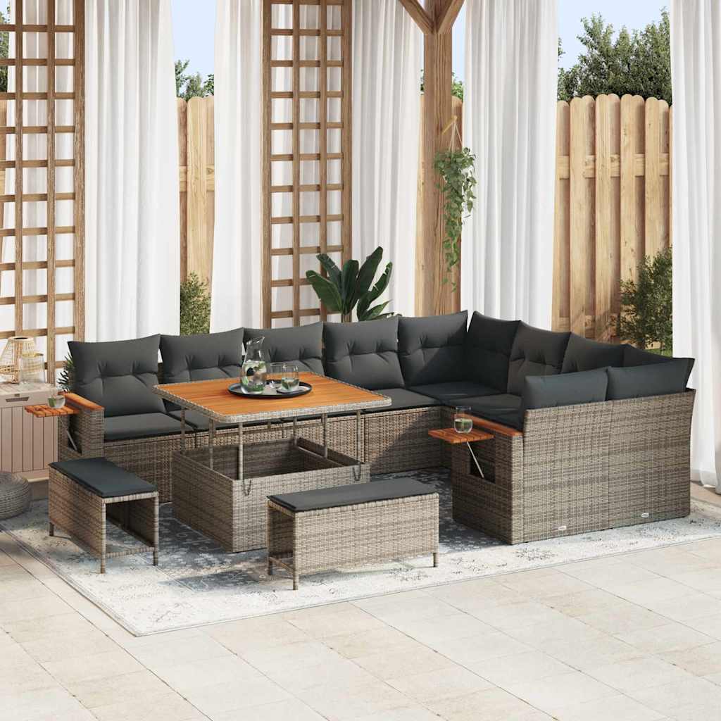 Graues Gartensofa-Set mit Kissen (12-teilig)