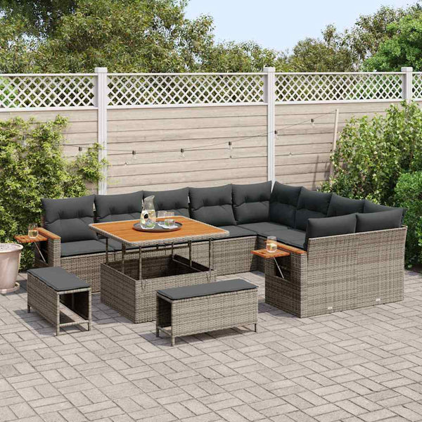 Graues Gartensofa-Set mit Kissen (12-teilig)