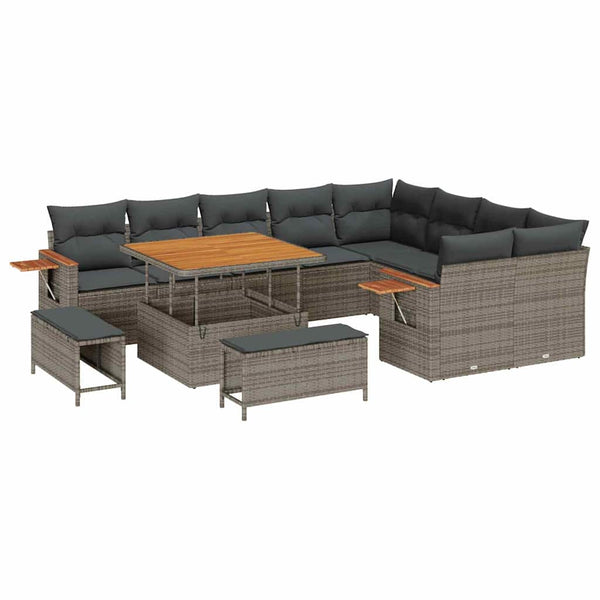 Graues Gartensofa-Set mit Kissen (12-teilig)