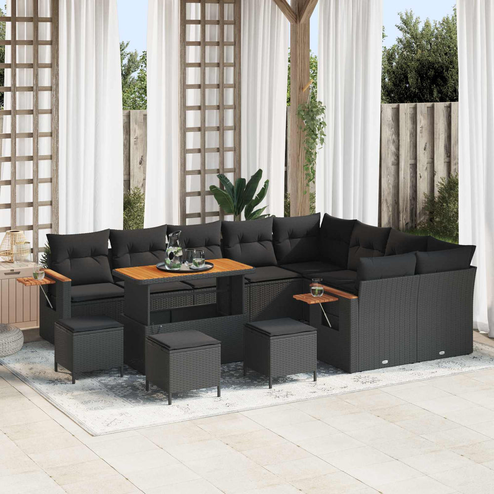 Gartensofa Set Schwarz mit Kissen, 13-teilig