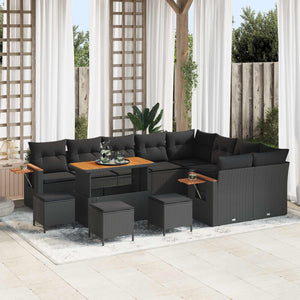 vidaXL Salon de jardin avec coussins 13 pcs Noir