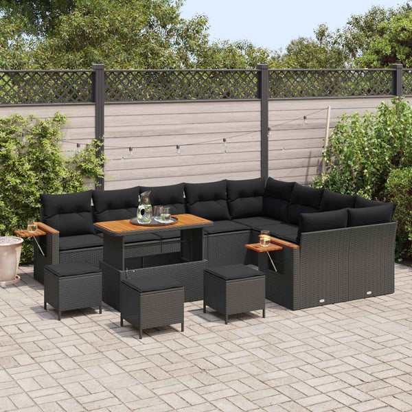 vidaXL Salon de jardin avec coussins 13 pcs Noir