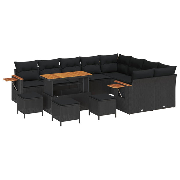 vidaXL Salon de jardin avec coussins 13 pcs Noir